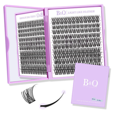 Lash Clusters Natural Flat Cluster Lashes 144 PCS B&Q Eyelash Clusters Zero-Touch 8-16mm Mixed D Curl Cluster Eyelash Extensions Double Tips Soft Lightweight Reusable Individual Lashes (BM04-D-8-16)