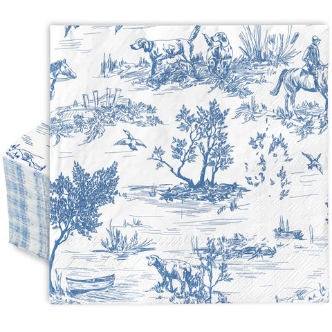 AnyDesign 80 Pack Blue White Paper Napkins Classic French Village Printed Disposable Napkin Rustic Decorative Dinner Hand Napkin for Sweet Home Farmhouse Holiday Party Supplies, 6.5 x 6.5 Inch