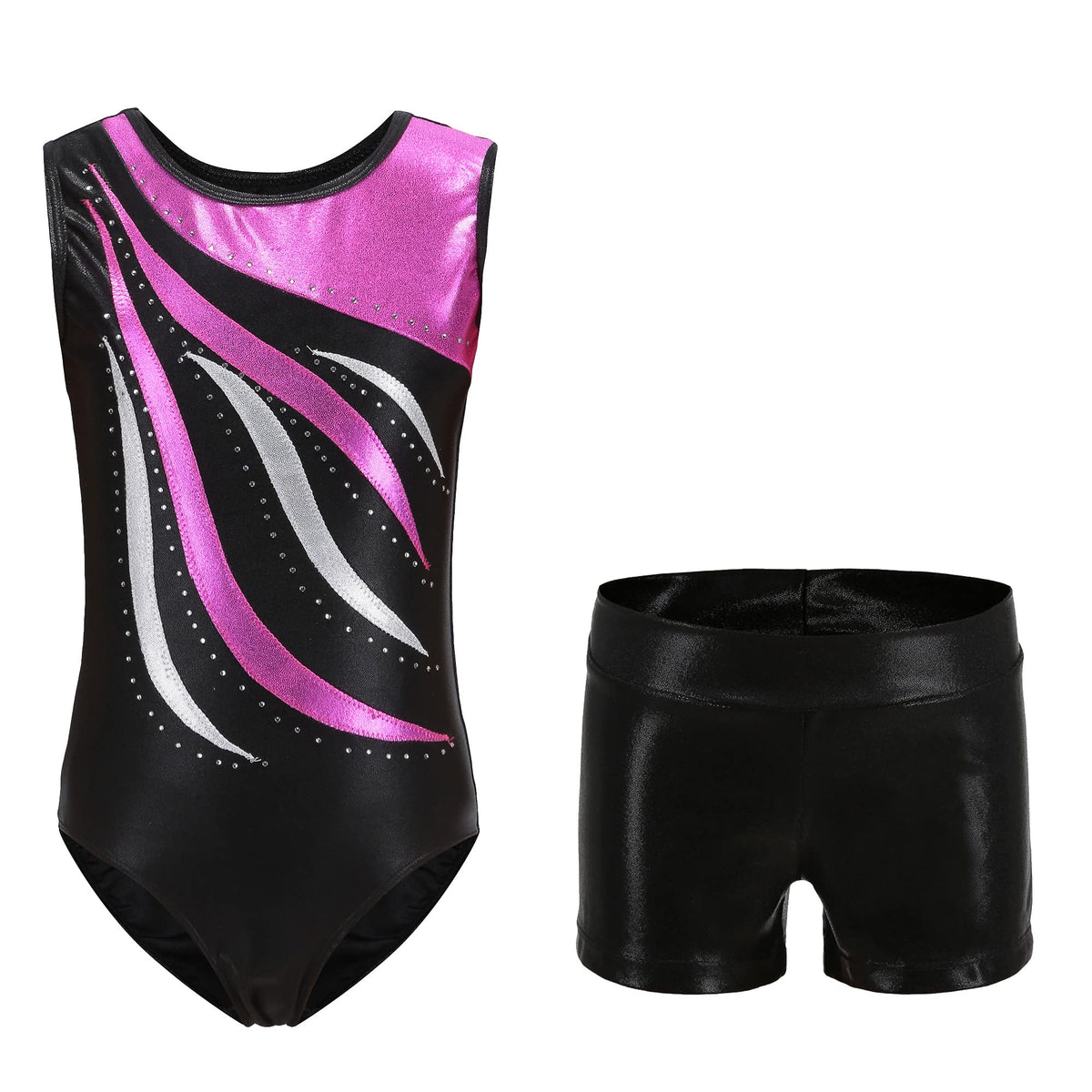Dtone Girls Gymnastics Leotards with Shorts Kids Glitter Sparkle Tumbling Clothes 7-8 Years