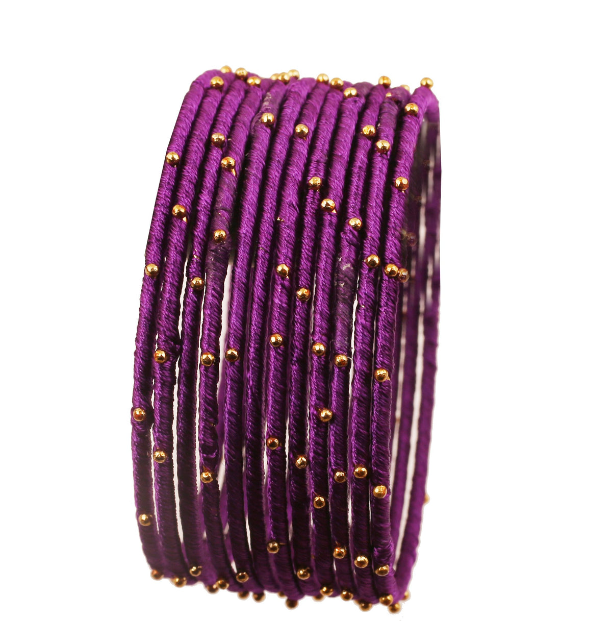 Touchstone New Silk Thread Bangle Collection Indian Bollywood Handcrafted Faux Silk Thread with Golden Beads Exotic Look Passionate Purple Designer Bangle Bracelets Set of 12 for Women.
