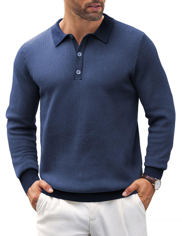 COOFANDY Mens Knit Polo Shirts Casual Long Sleeve Classic Polo Shirts Button Down Golf Shirts