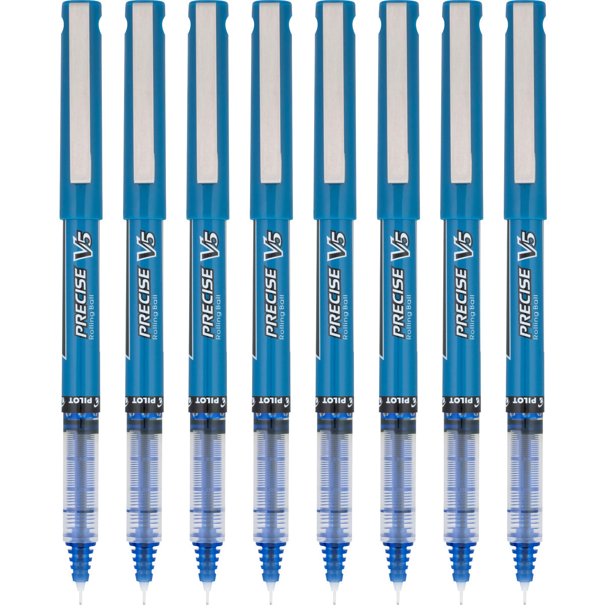 Pilot, Precise V5, Capped Liquid Ink Rolling Ball Pens, Extra Fine Point 0.5 mm, Blue, Pack of 8