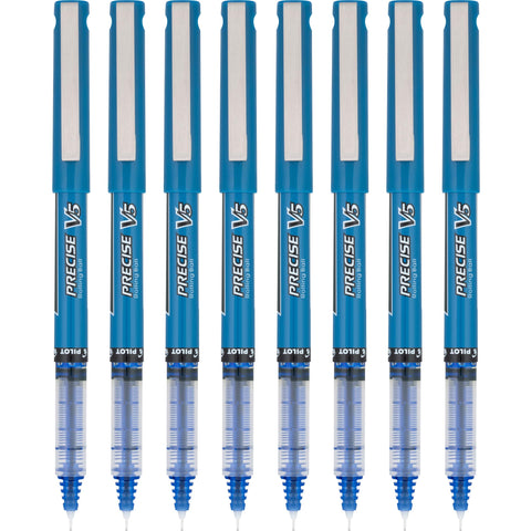 Pilot, Precise V5, Capped Liquid Ink Rolling Ball Pens, Extra Fine Point 0.5 mm, Blue, Pack of 8