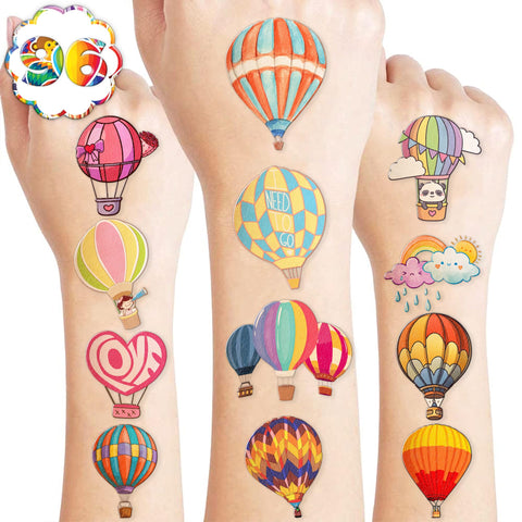 Hot Air Balloon Temporary Tattoos Birthday Party Supplies Decorations 96 PCS Tattoos Stickers Super Cute Party Favors Kids Boys Girls Gifts Ideas Classroom School Prizes Themed Baby Showers
