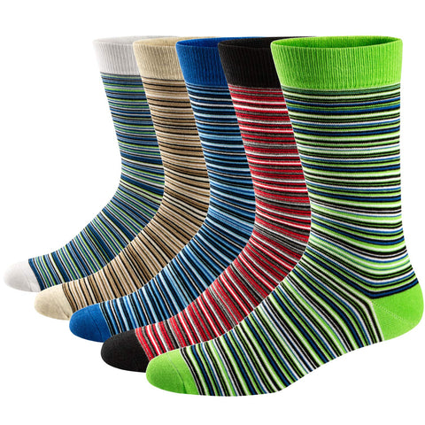Ueither Men's Fun Dress Socks Colorful Funky Patterned Cotton Crew Socks (Color 13 (5 Pairs),8-13.5)