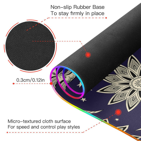 Boho Vintage Moon Sun Stars Wireless Charging Mouse Pad for Mobile Phone Extra Large Gaming Mousepad with 13 Lighting Modes Keyboard Mat for Gaming MacBook PC Laptop Desk Office Home