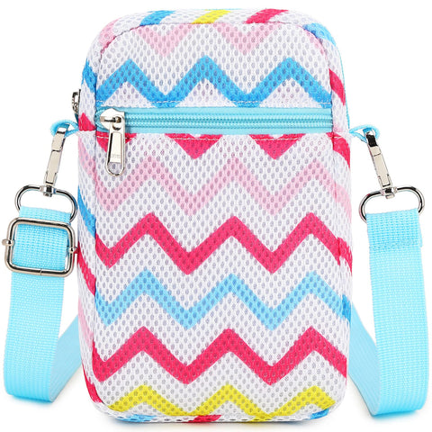 MIRLEWAIY Mini Shoulder Bag Mesh Crossbody Multifunction Phone Wallet Case Pouch Waist Bag with Adjustable Strap (2 Pack), Blue Wave