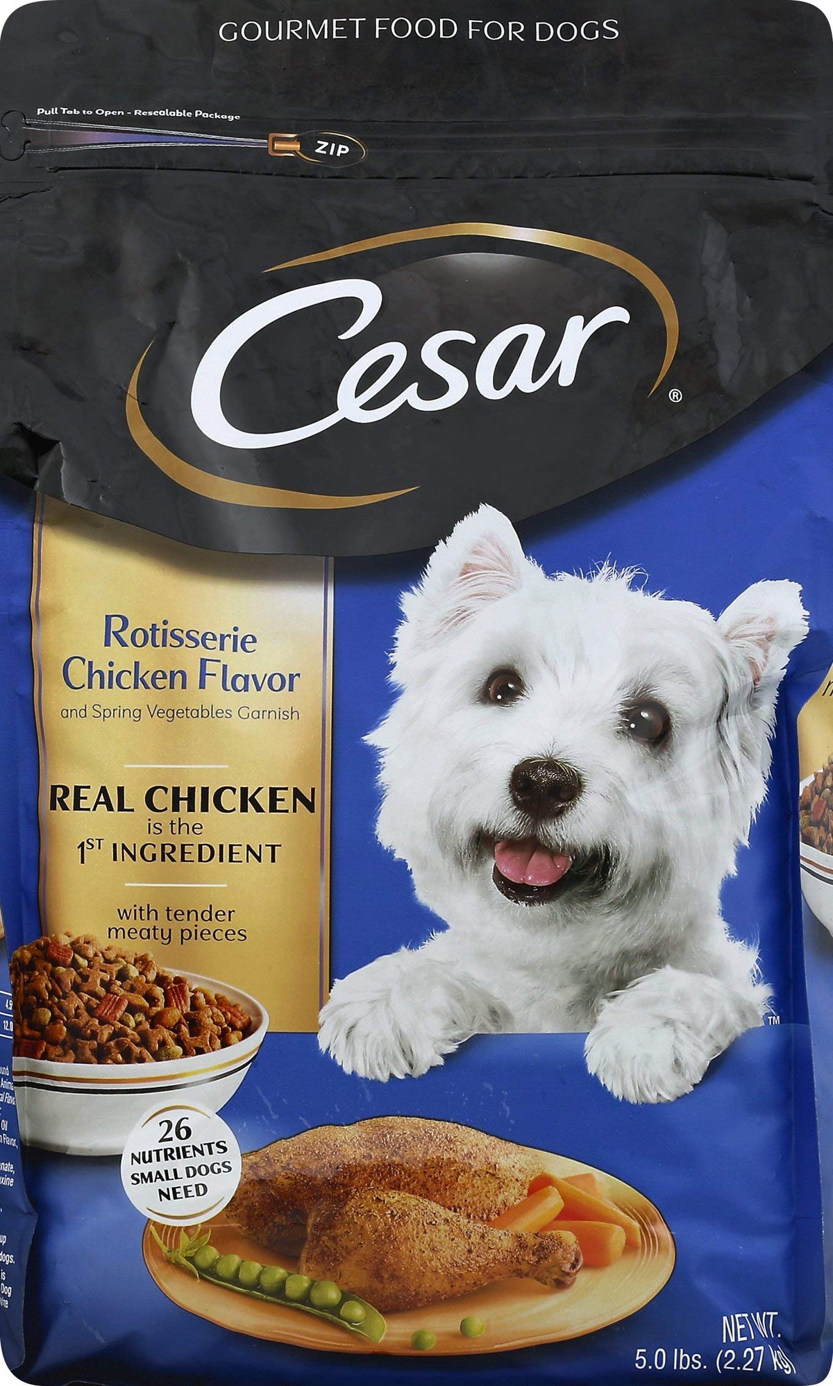 Cesar Rotisserie Chicken Flavor Dry Dog Food With Spring Vegetables Garnish, Small Breed, 5 Lb