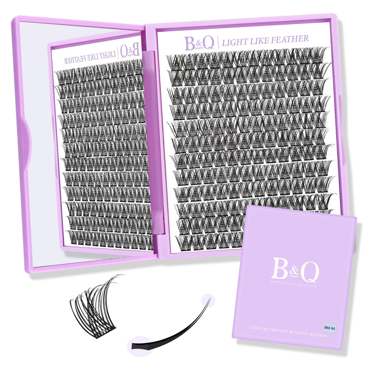 Lash Clusters Natural Flat Cluster Lashes 144 PCS B&Q Eyelash Clusters Zero-Touch 10mm Mixed D Curl Cluster Eyelash Extensions Double Tips Soft Lightweight Reusable Individual Lashes (BM04-D-10)