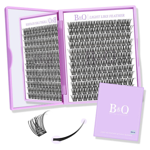 Lash Clusters Natural Flat Cluster Lashes 144 PCS B&Q Eyelash Clusters Zero-Touch 10mm Mixed D Curl Cluster Eyelash Extensions Double Tips Soft Lightweight Reusable Individual Lashes (BM04-D-10)