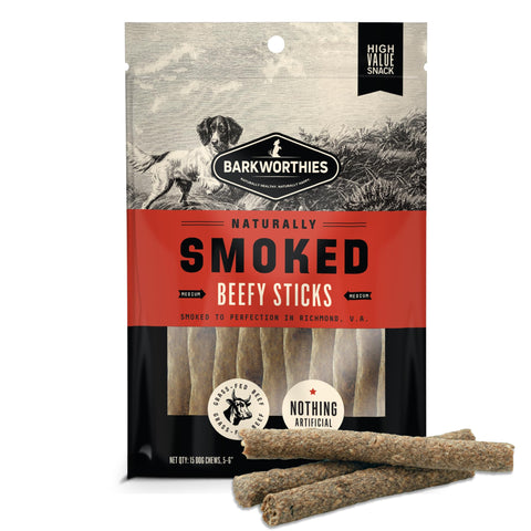 Barkworthies USA Hickory Smoked Beef Stick Dog Treats 15-Pack | Irresistible Flavor, Amazing Odor | Crunchy Dog Treats Bully Stick Alternative from