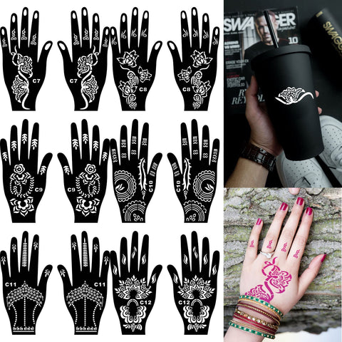 Henna Tattoo Stencils kit,Reusable Henna Stencils for Hand Forearm Glitter Airbrush DIY Tattooing Template, Indian Temporary Tattoo Stickers for Women