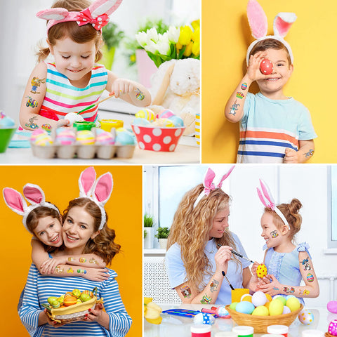 10 Sheets Easter Temporary Tattoos for Kids,Egg Rabbit Face Body Stickers Tattoos Waterproof Party Accessories for Girls Boys Easter Day Party Decorations (Style Two)