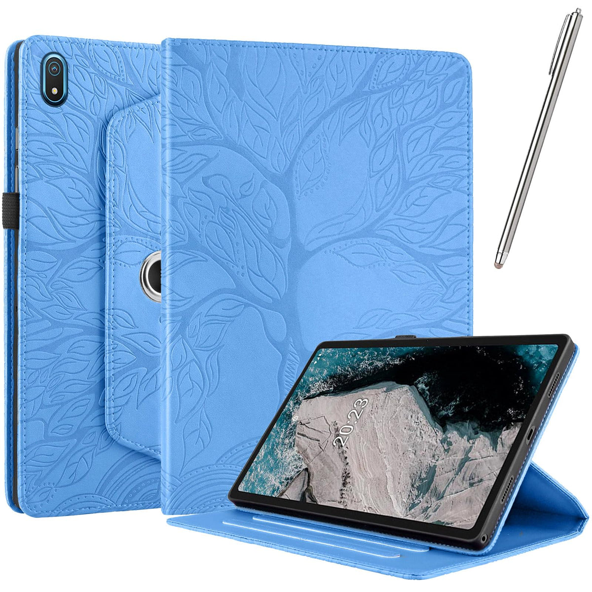 Netany Case for Nokia Tablet T20 - PU Leather Protective Flip Case with Pen Holder and Stylus 360 Degree Adjustable Protective Case Tree of Life - Blue