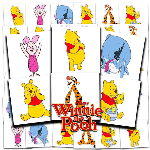 Disney Winnie the Pooh Tattoos Party Favors Bundle ~ 72 Perforated Individual 2" x 2" Winnie the Pooh Temporary Tattoos for Kids Boys Girls (Winnie the Pooh Party Supplies)