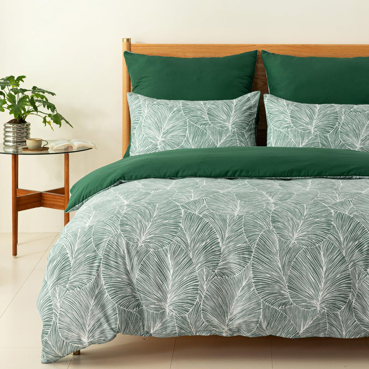 Tokokimo Emerald Green Single Duvet Cover Set - Bedding Sets Plants Leaves Pattern, Soft Microfiber Single Duvet Cover 135x200 cm with Pillowcase for Kids Bed, Green/Tropical