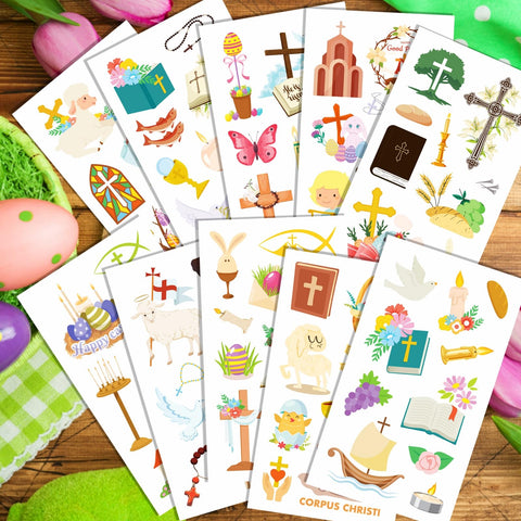 Generic 10 Sheets Easter Temporary Tattoos Religious Easter Temporary Tattoos Religious Christian Tattoos Stickers for Boys Girls Spring Easter Themed Stickers Easter Party Favors