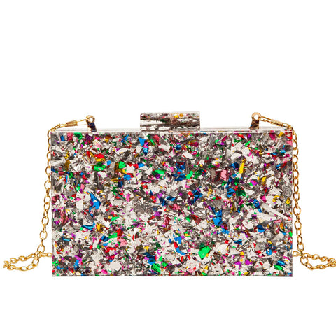 Acrylic Clutch Purses for women Perspex Bag Box Clutch Evening Crossbody Handbags (Silver)