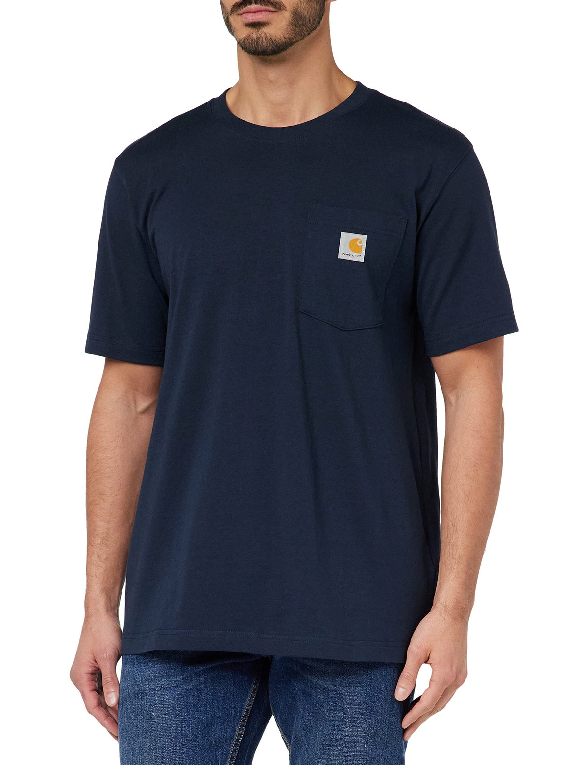 Carhartt Men's Relaxed Fit Heavyweight Short-Sleeve K87 Pocket T-Shirt, Navy, L