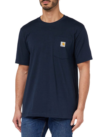 Carhartt Men's Relaxed Fit Heavyweight Short-Sleeve K87 Pocket T-Shirt, Navy, L