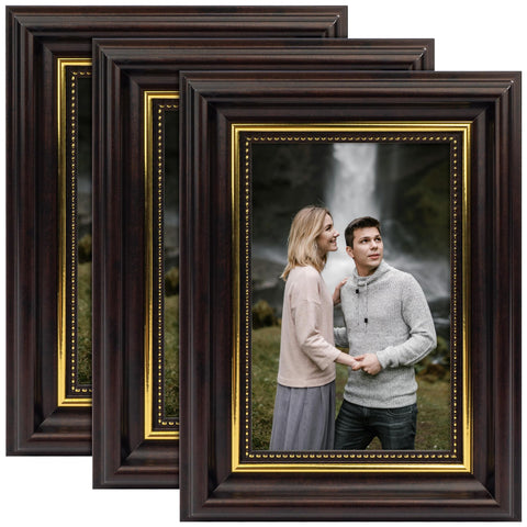 Esdallina 4x6 Picture Frames (3 Pack, Dark Brown) Rustic Designed Photo Frame Classic Simple Home Office Decor