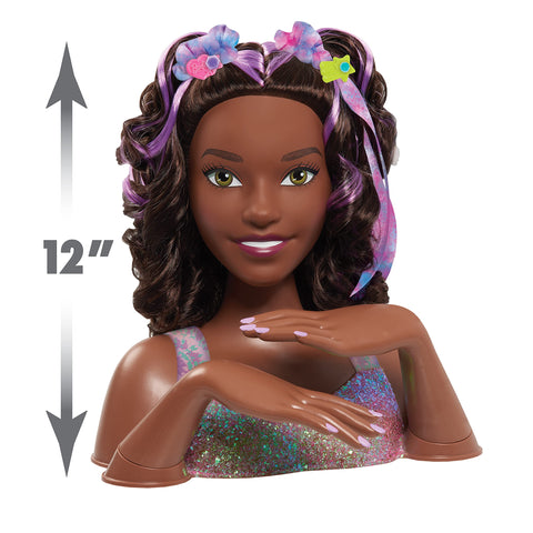 Barbie Tie-Dye Deluxe 21-Piece Styling Head, Black Hair, Includes 2 Non-Toxic Dye Colors, Kids Toys for Ages 3 Up by Just Play