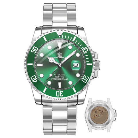 BARAMON Men's Automatic Watches, Diver Collection Sapphire Glass Skeleton Mechanical Stainless Steel Waterproof 41MM Rotating Bezel Wrist Watch for Men
