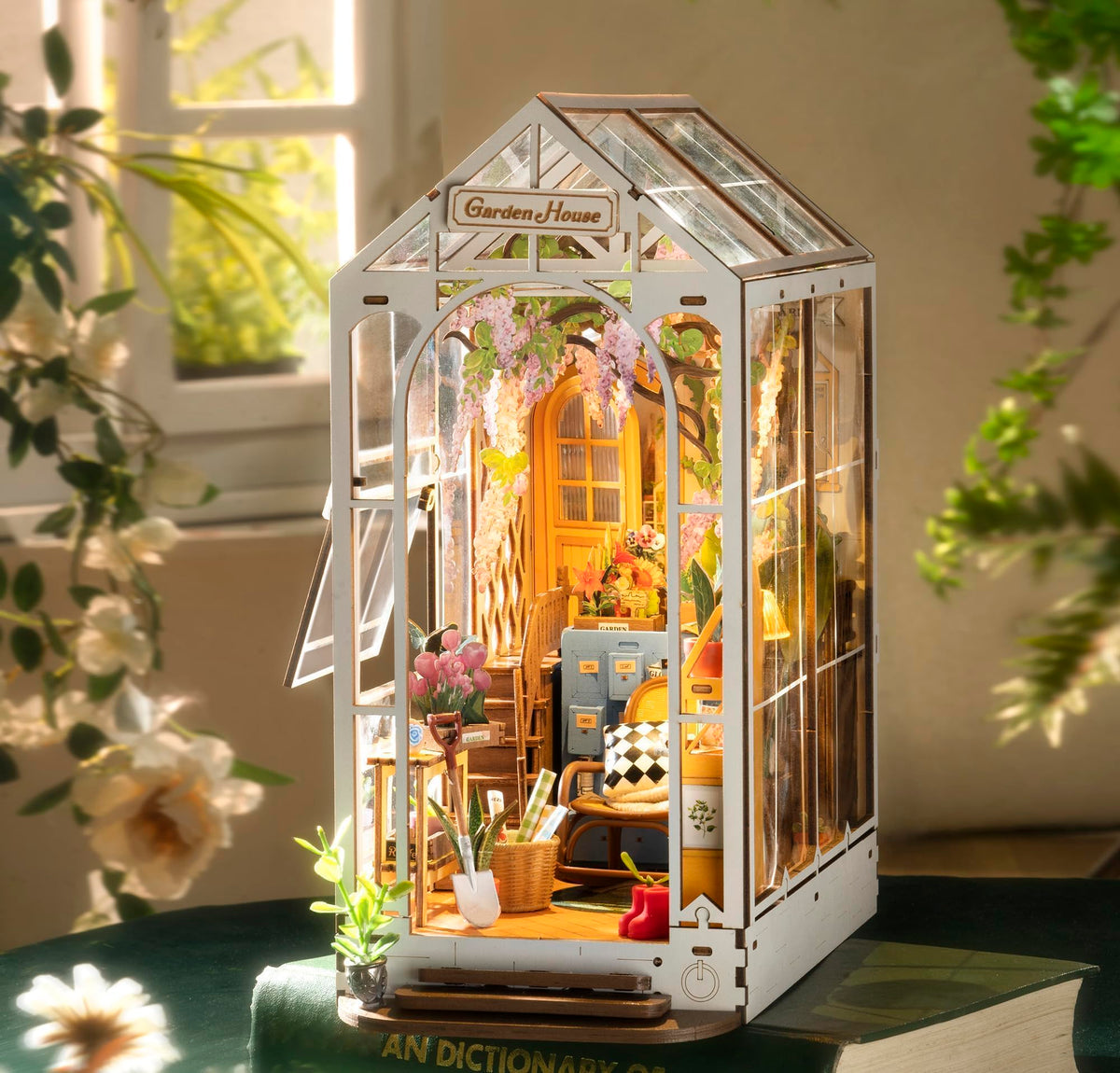 RoWood Book Nook Kit Gardenhouse | 3D Wooden Puzzle Booknook Model for Adults to Build | DIY Dollhouse Bookshelf Bookends Insert Decor Gift for Christmas