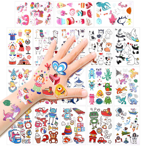 Temporary Tattoos for Kids, Konsait 197pcs Glow In The Dark Mixed Style Cartoon Tattoo, Luminous Butterfly Shark Monster Sweet Tattoos for Boys Girls Birthday Back to School Party Favors