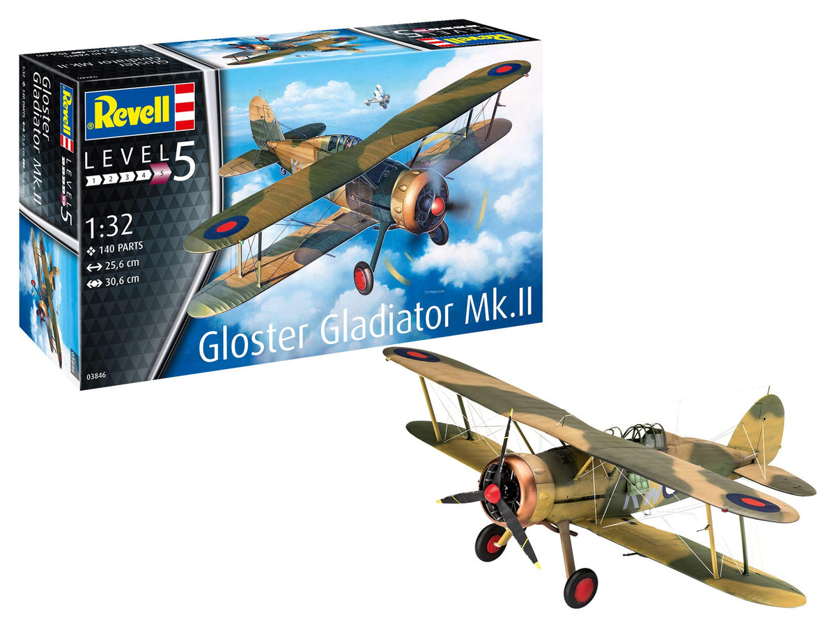 Revell 03846 Gloster Gladiator Mk. II, Flugzeugmodell 1:32, 26,2 cm Model Kit, Unvarnished
