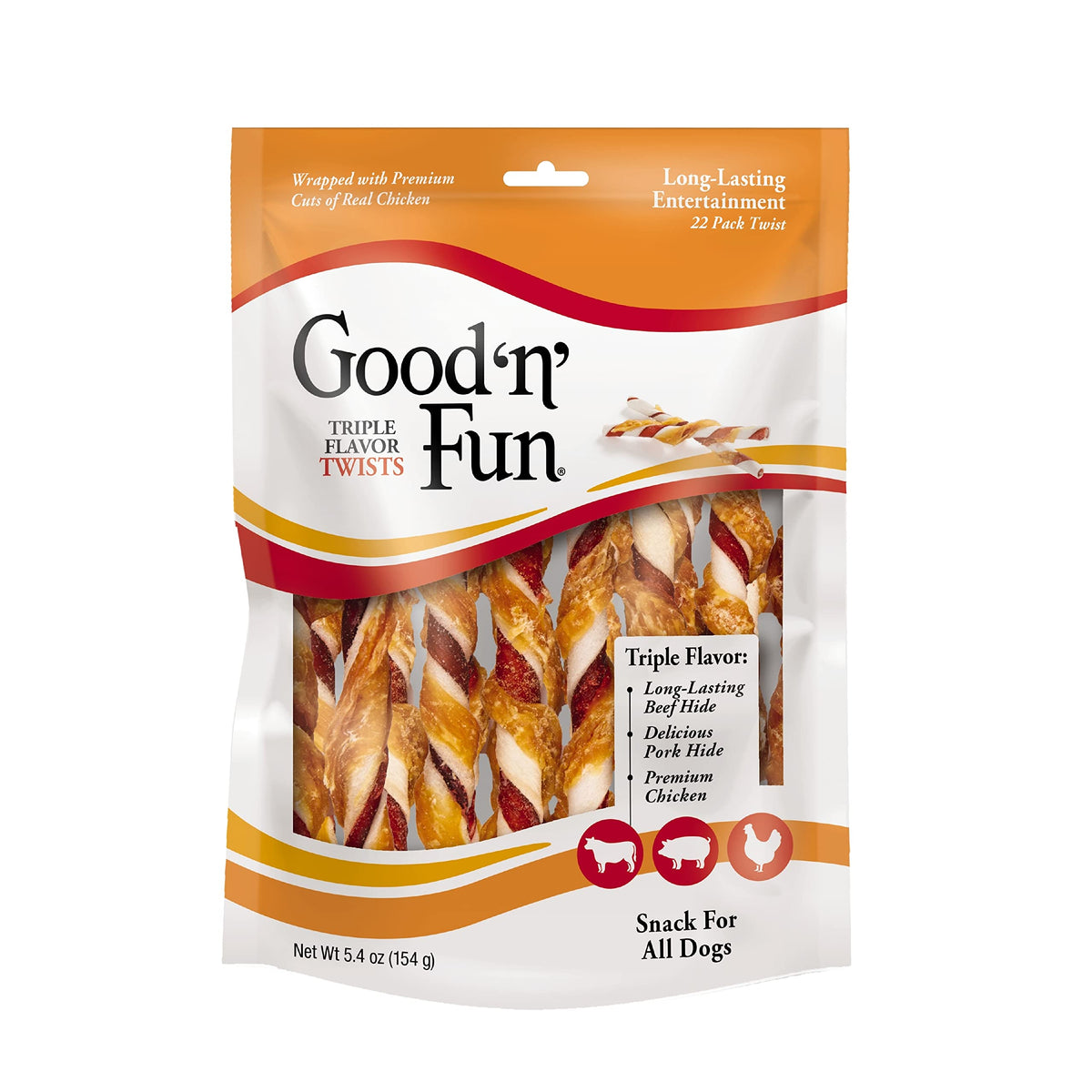 GOOD 'N' FUN Triple Flavor Twist Chews For Dogs, 22-Count