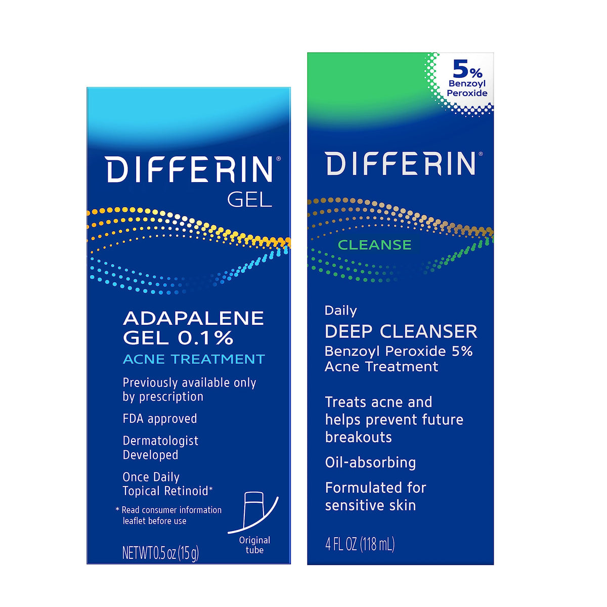 Differin Acne Skin Care Kit, Differin Gel Retinoid Acne Treatment for Face with 0.1% Adapalene & 5% Benzoyl Peroxide Face Wash & Body Wash, Mother's Day Gifts, Designed for Pimple and Acne Prone Skin