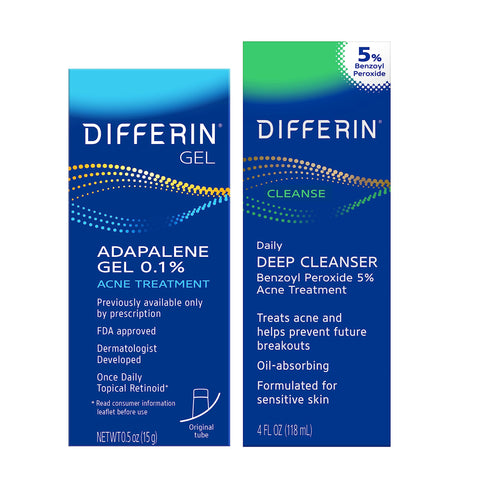 Differin Acne Skin Care Kit, Differin Gel Retinoid Acne Treatment for Face with 0.1% Adapalene & 5% Benzoyl Peroxide Face Wash & Body Wash, Mother's Day Gifts, Designed for Pimple and Acne Prone Skin