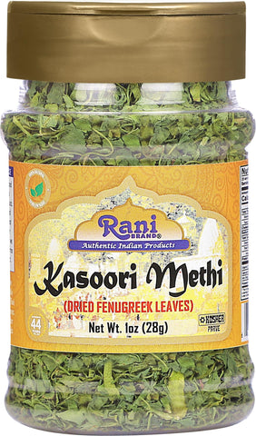 Rani Fenugreek Leaves Dried (Kasoori Methi) 1oz (28g) PET Jar ~ All Natural | Vegan | Gluten Friendly | NON-GMO | Kosher | Indian Origin
