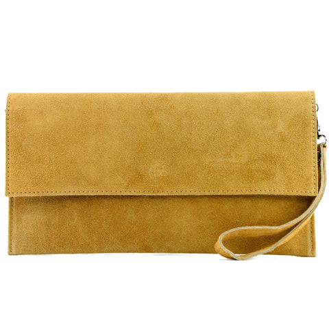 modamoda de - T151/M151 Italian Clutch Bag Suede / Leather Metallic, mustard yellow, Small