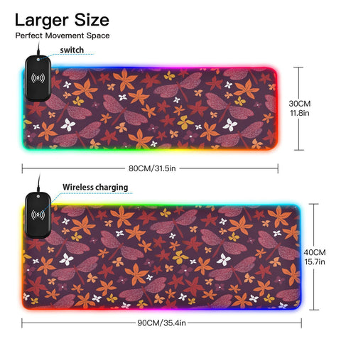Autumn Fall Dragonfly Wireless Charging Mouse Pad for Mobile Phone Extra Large Gaming Mousepad with 13 Lighting Modes Computer Mat for Gaming MacBook PC Laptop Desk Office Home