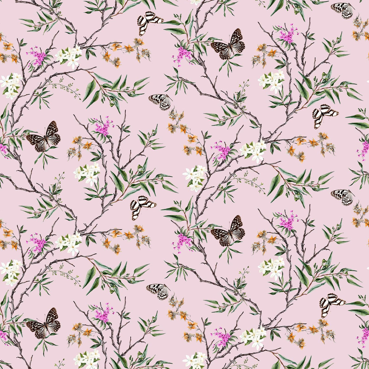 VEELIKE Pink Chinoiserie Wallpaper Peel and Stick Butterfly Floral Wallpaper for Bedroom Girls Room 17.7''x118'' Removable Pink Floral Contact Paper Self Adhesive Wall Paper for Walls Cabinets Shelves