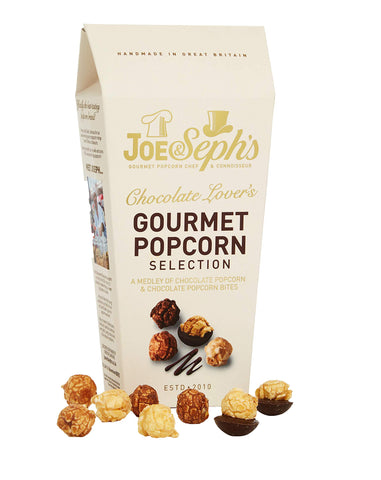 Joe & Sephs Chocolate Lovers Popcorn Selection (1x105g) | gourmet popcorn, air-popped popcorn, chocolate snack, gifts for men and women, sweet popcorn, movie night snacks