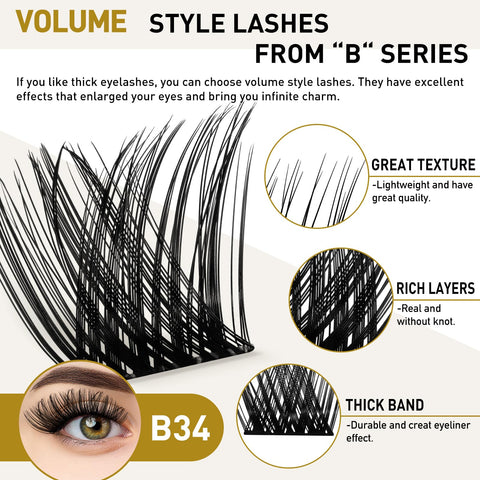 Lash Clusters B34 D Curl 10-16mm DIY Lash Extensions 72 Clusters Lashes C D Curl B&Q LASH Wispy Volume Lashes Eyelash Clusters Extensions Individual Lashes Cluster DIY at Home (B34,D-10-16mm new)