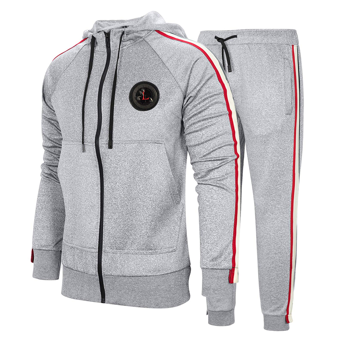 MANTORS Men's Hooded Athletic Tracksuit Full Zip Casual Jogging Gym Sweat Suits Gray-S