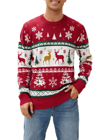Namatime Women's Men's Children's Christmas Jumper Funny Christmas Jumper Ugly Christmas Sweater Crew Neck Knitted Jumper with Reindeer Unisex Christmas Jumper Family Set, mens red christmas tree, XXL