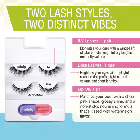 Ardell Winks ILY + Bliss Lashes & Lip Kit, Dual Eyelash & Lip Enhancer Lip Kit, 1-pack