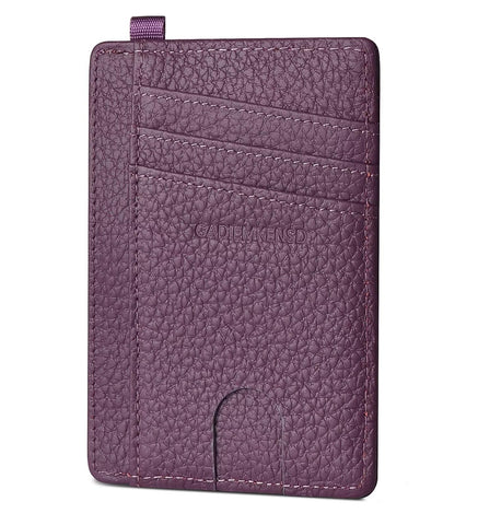 GADIEMKENSD Slim Wallet Minimalist Credit Card Holder RFID Blocking Genuine Leather Compact Size Card Case for Women Men Purse with D-Shackle Llaveros De Hombre Exemption Card Set Purple