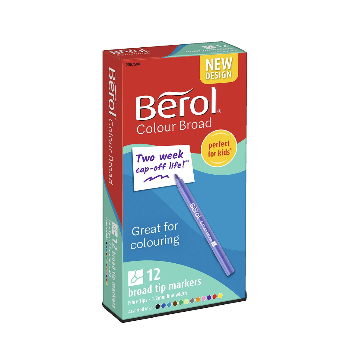 Berol Felt Tip Colouring Pens | Broad Point (1.2mm) | Assorted Colours with Washable Ink | 12 Markers