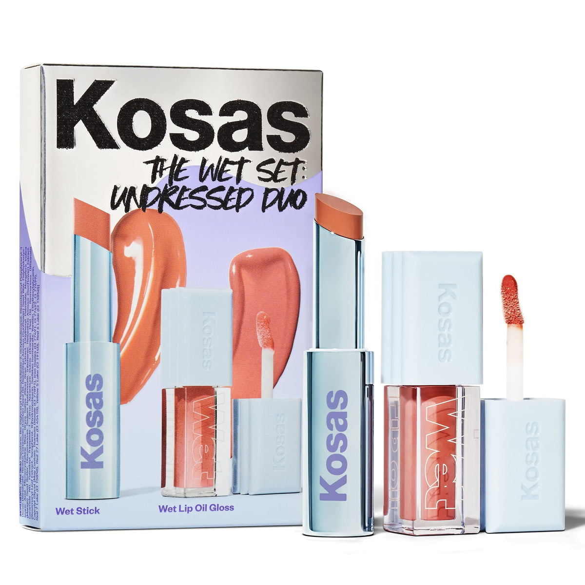 Kosas The Wet Undressed Set - Nude Sheer Lipstick + Lip Oil Set, Hyaluronic Acid & Peptides for Plump, Fullness Look & Kissable Softness Hydrated Lips - Tingle-Free Lip Care Kit