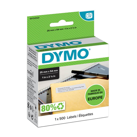 DYMO Authentic LabelWriter Return Address Labels | 25 mm x 54 mm | Self-Adhesive | Roll of 500 Easy-Peel Labels | for LabelWriter Label Makers | Made in Europe