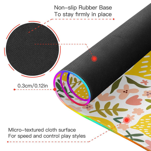 Flower Lemon Wireless Charging Mouse Pad for Mobile Phone Extra Large Gaming Mousepad with 13 Lighting Modes Extended Desk Mat for Office Home Gaming MacBook PC Laptop Desk