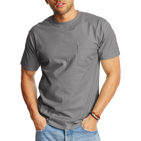 Hanes Men's Short Sleeve Beefy-T with Pocket, Smoke Gray, Medium