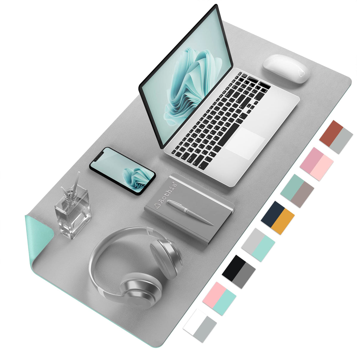 Desk Mat Large Protector Pad - Multifunctional Dual-Sided Office Desk Pad,Smooth Surface Soft Mouse Pad, Waterproof Desk Mat for Desktop, Pu Leather Desk Cover for Office/Home(Grey, 31.5" x 15.7")