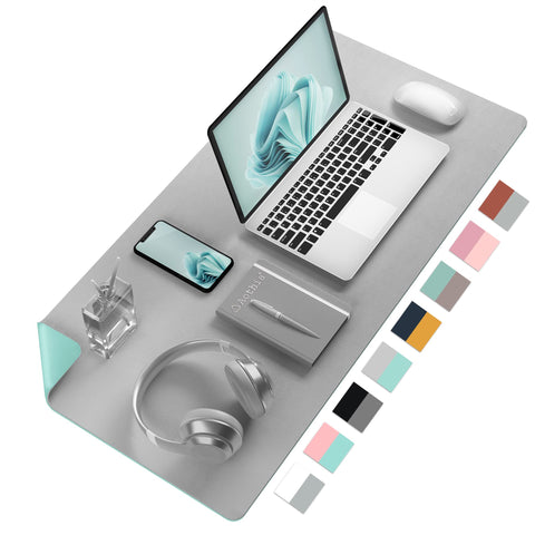 Desk Mat Large Protector Pad - Multifunctional Dual-Sided Office Desk Pad,Smooth Surface Soft Mouse Pad, Waterproof Desk Mat for Desktop, Pu Leather Desk Cover for Office/Home(Grey, 31.5" x 15.7")
